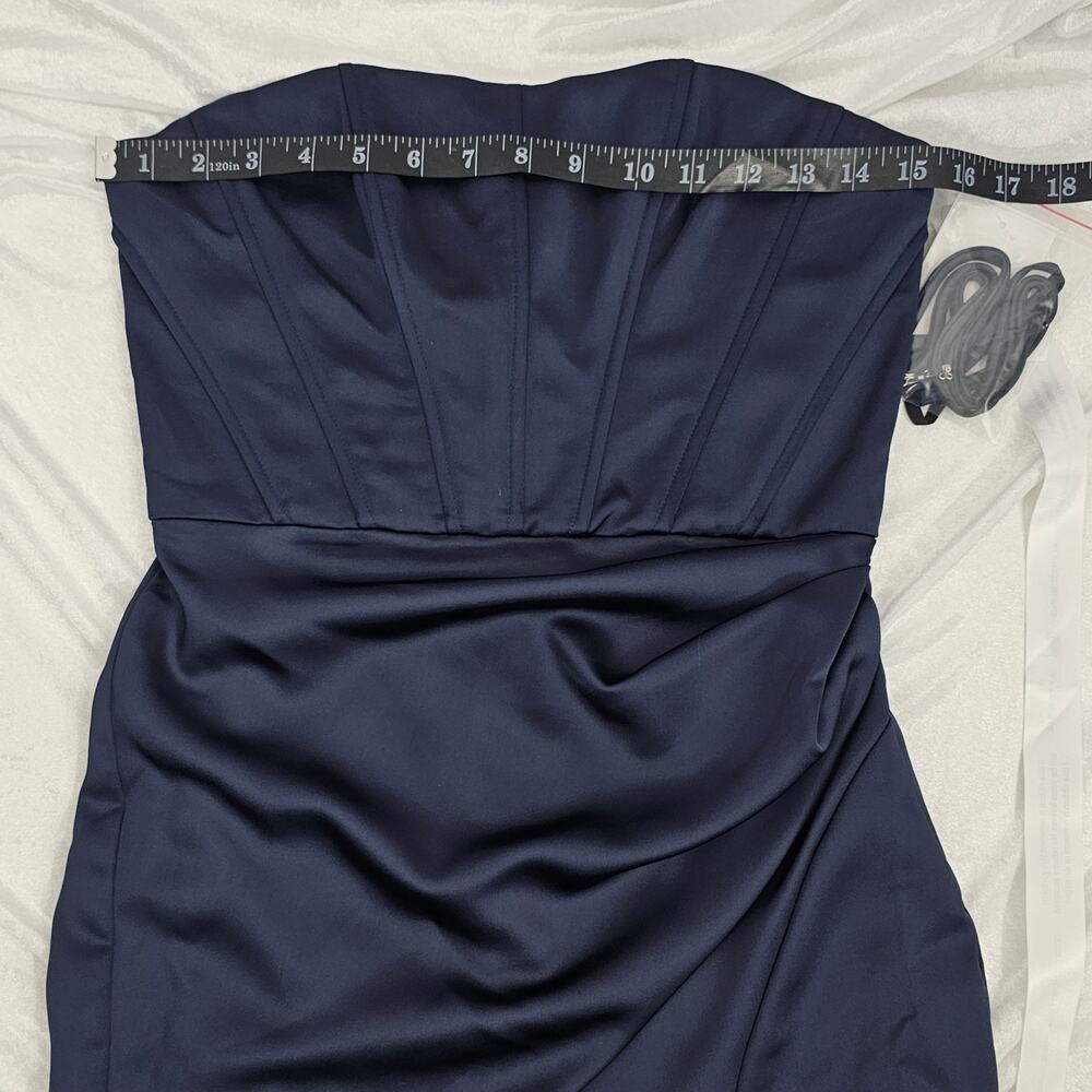 After Six Blue Satin Corset Draped Column Skirt Formal Maxi Dress Size 2R NWT - Picture 12 of 15